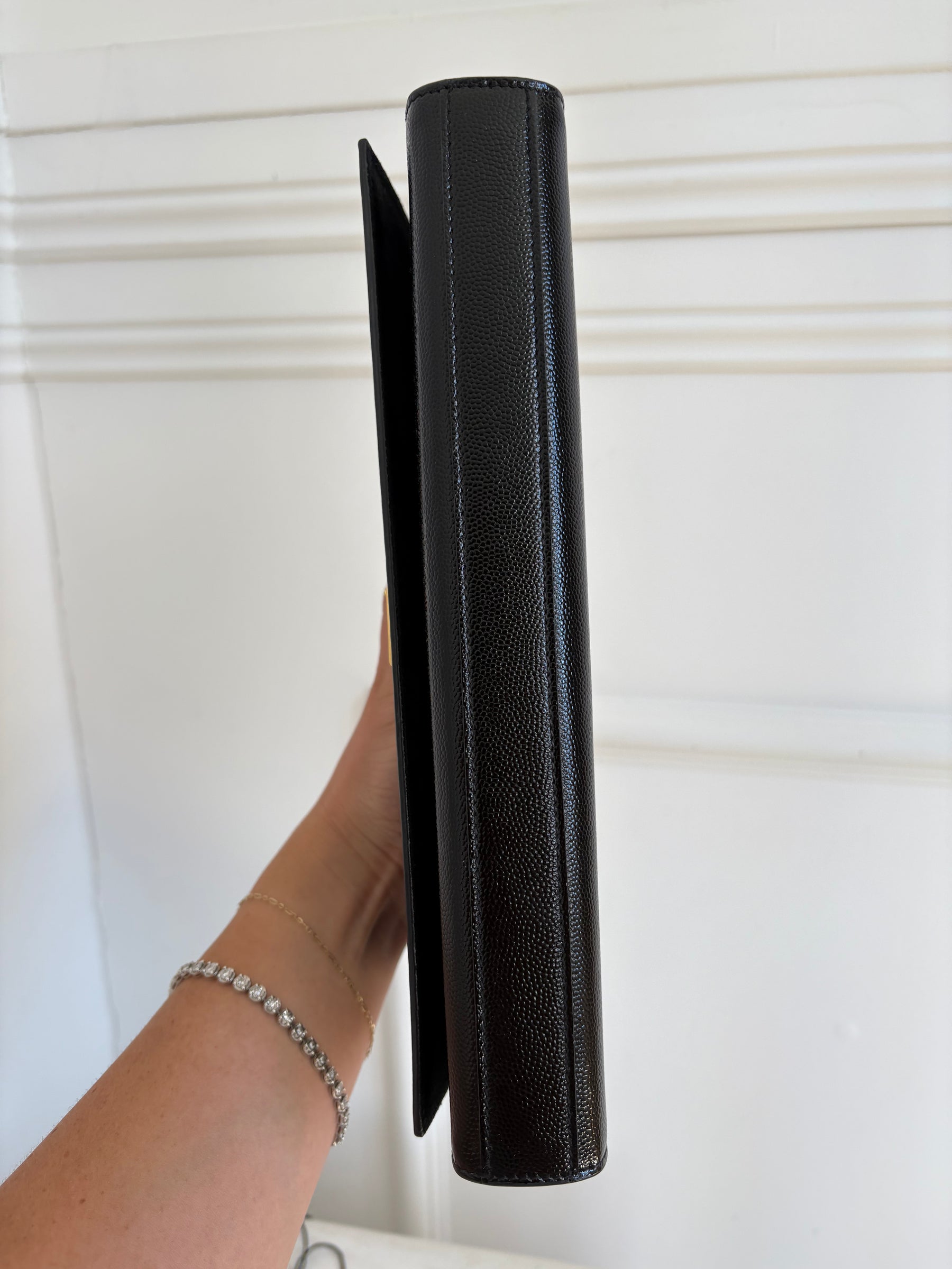 Saint Laurent Black Grained Patent Leather Clutch