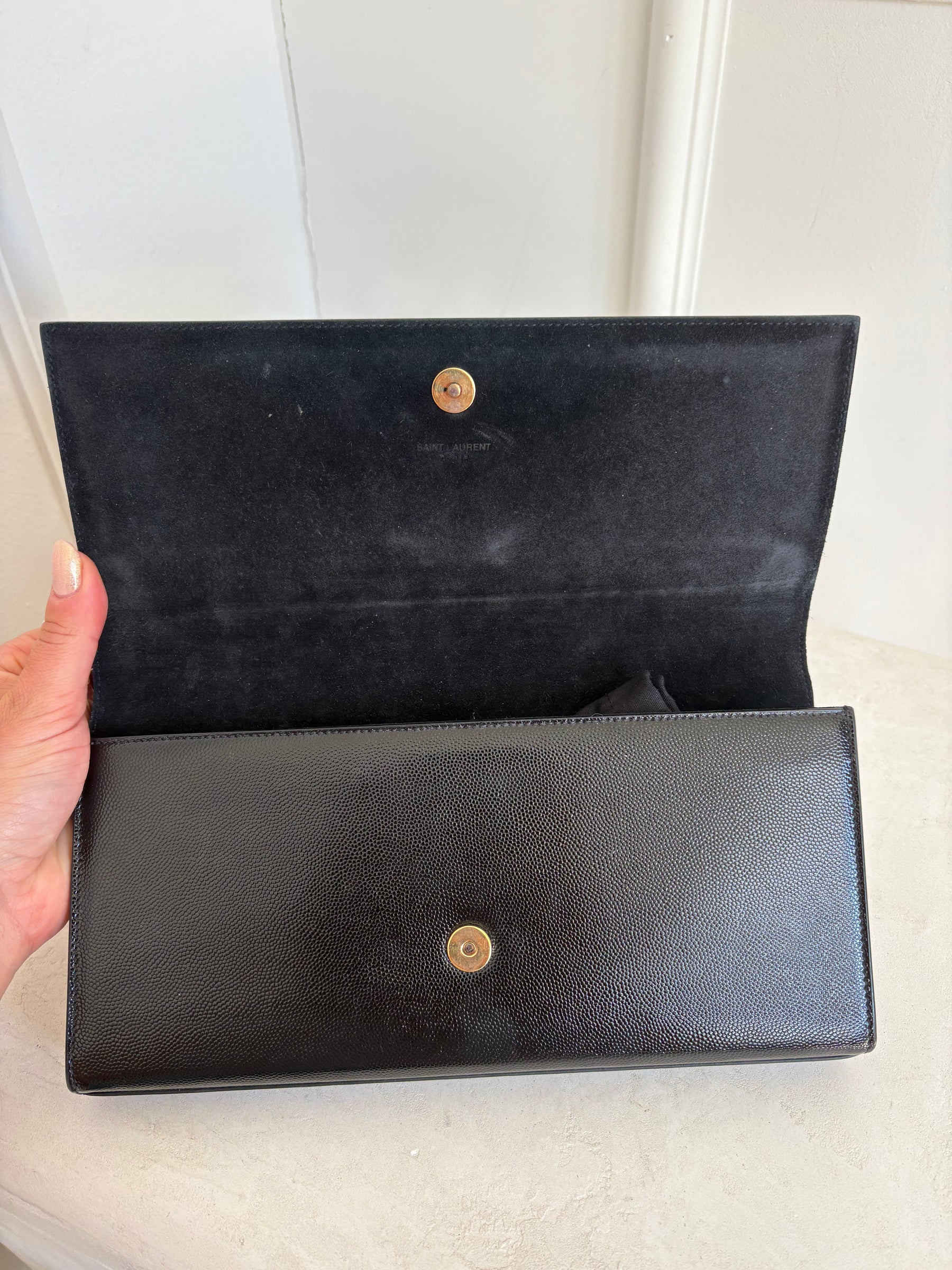 Saint Laurent Black Grained Patent Leather Clutch