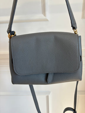 Oroton Grey Leather Shoulder Flap Bag