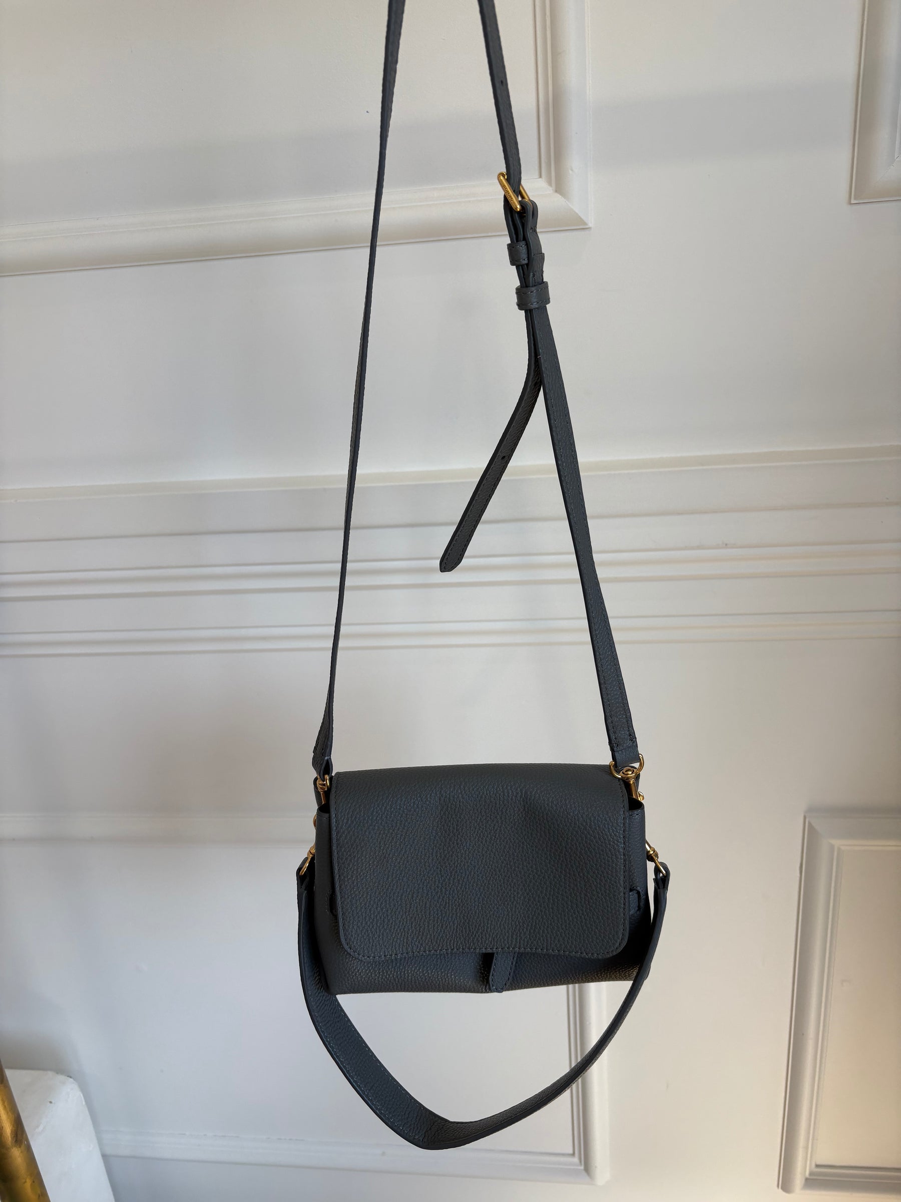 Oroton Grey Leather Shoulder Flap Bag