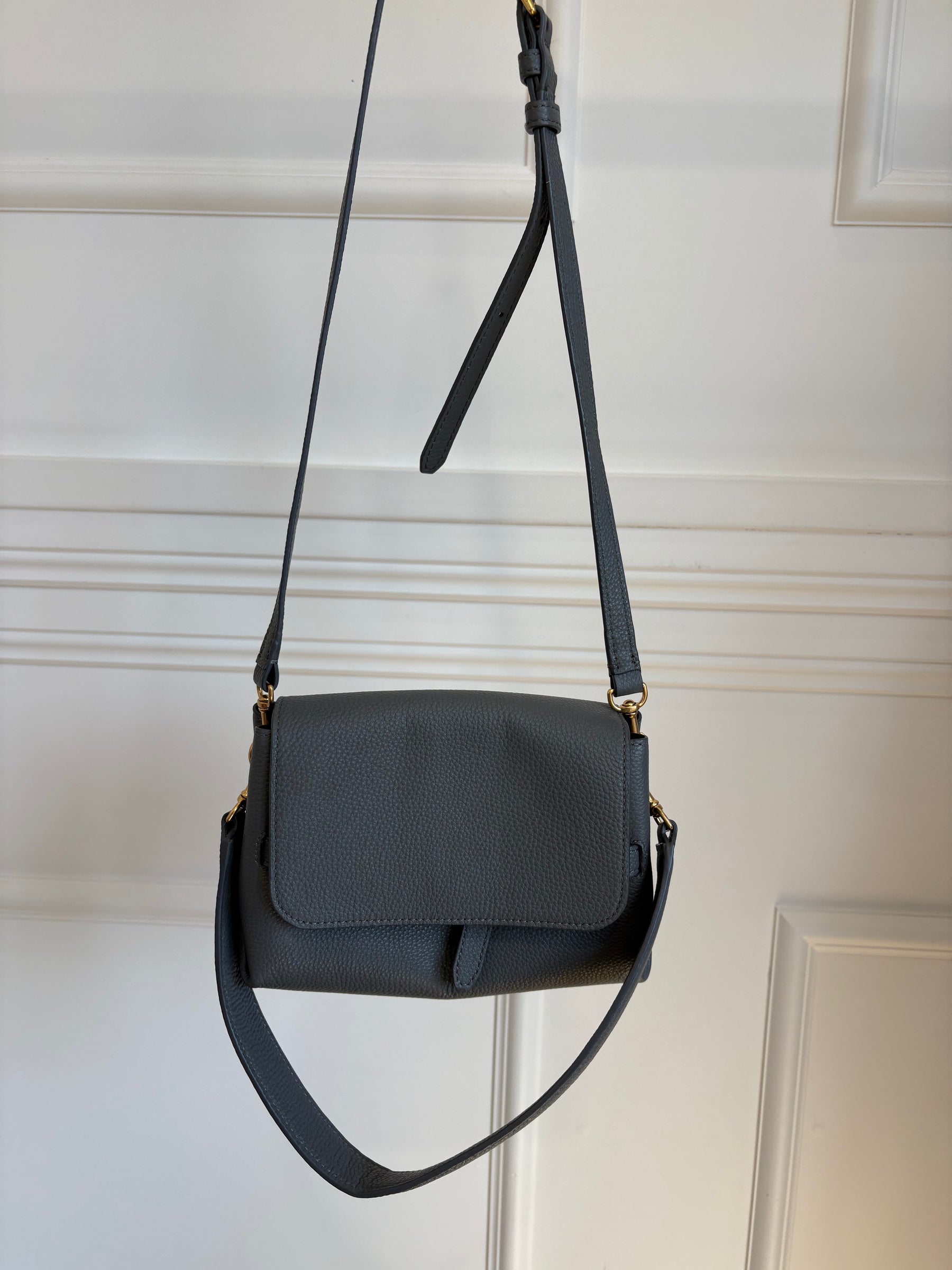 Oroton Grey Leather Shoulder Flap Bag