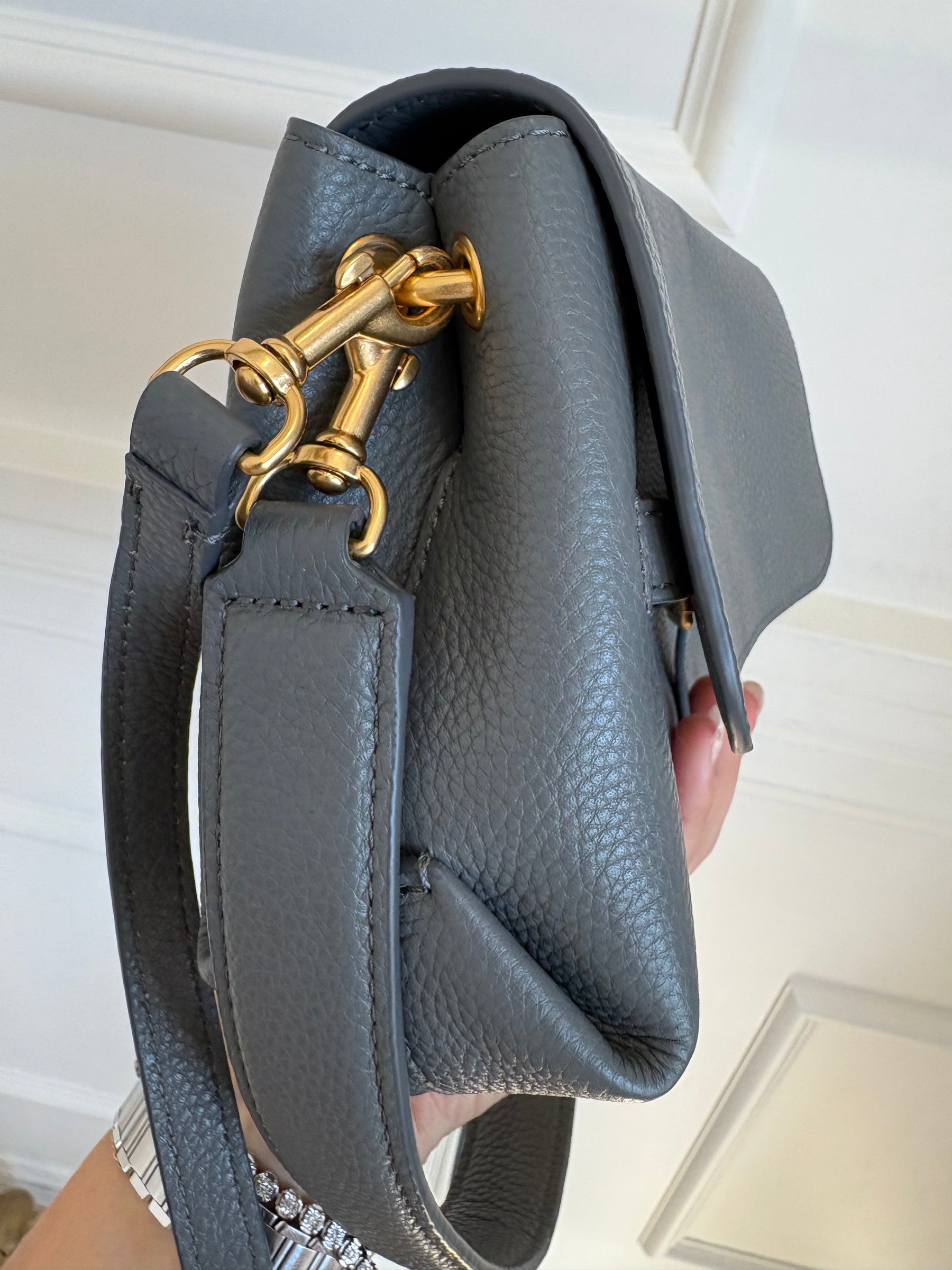 Oroton Grey Leather Shoulder Flap Bag