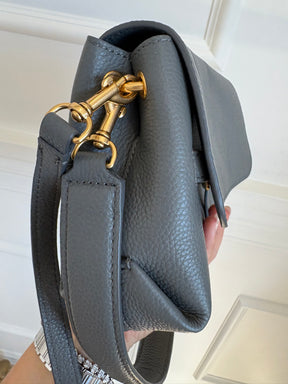 Oroton Grey Leather Shoulder Flap Bag