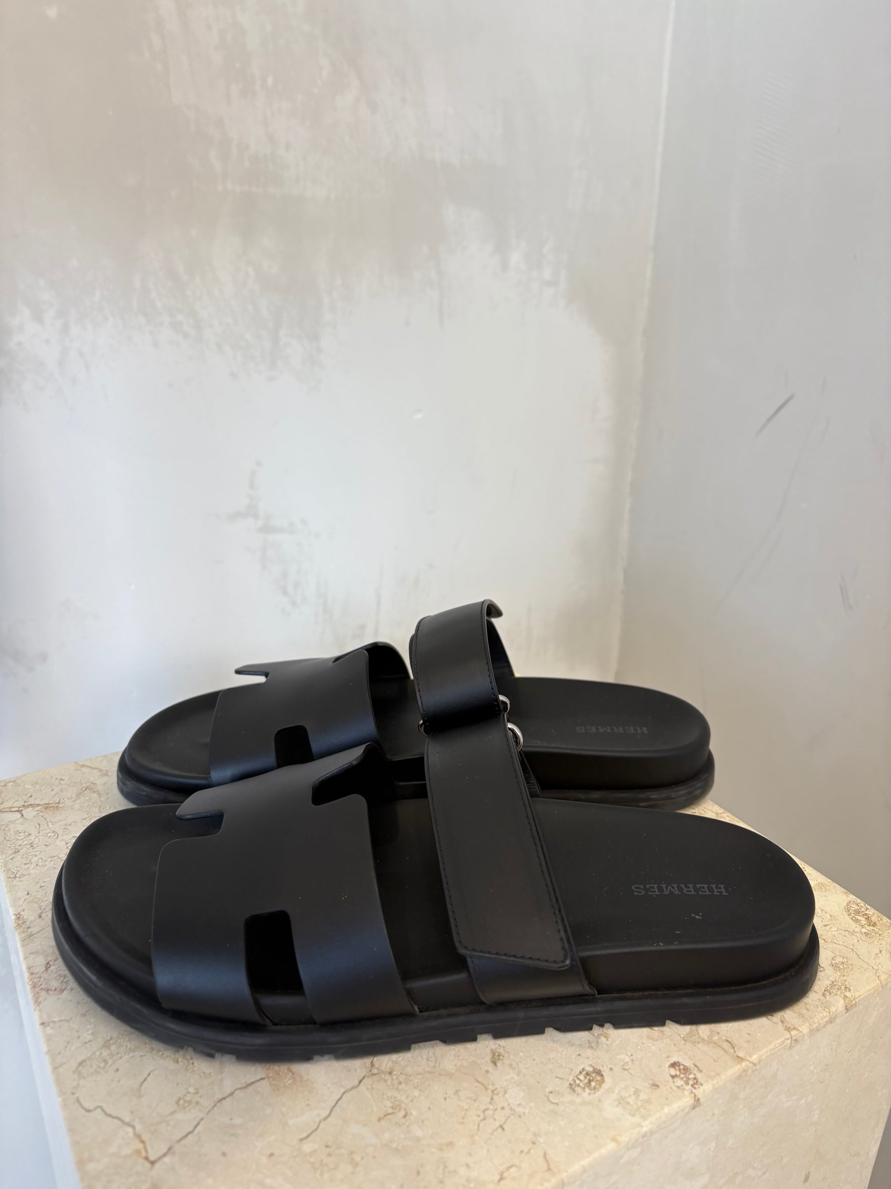 Hermès Men's Black Chypre Sandals, 42