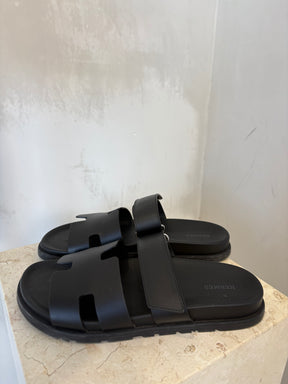 Hermès Men's Black Chypre Sandals, 42