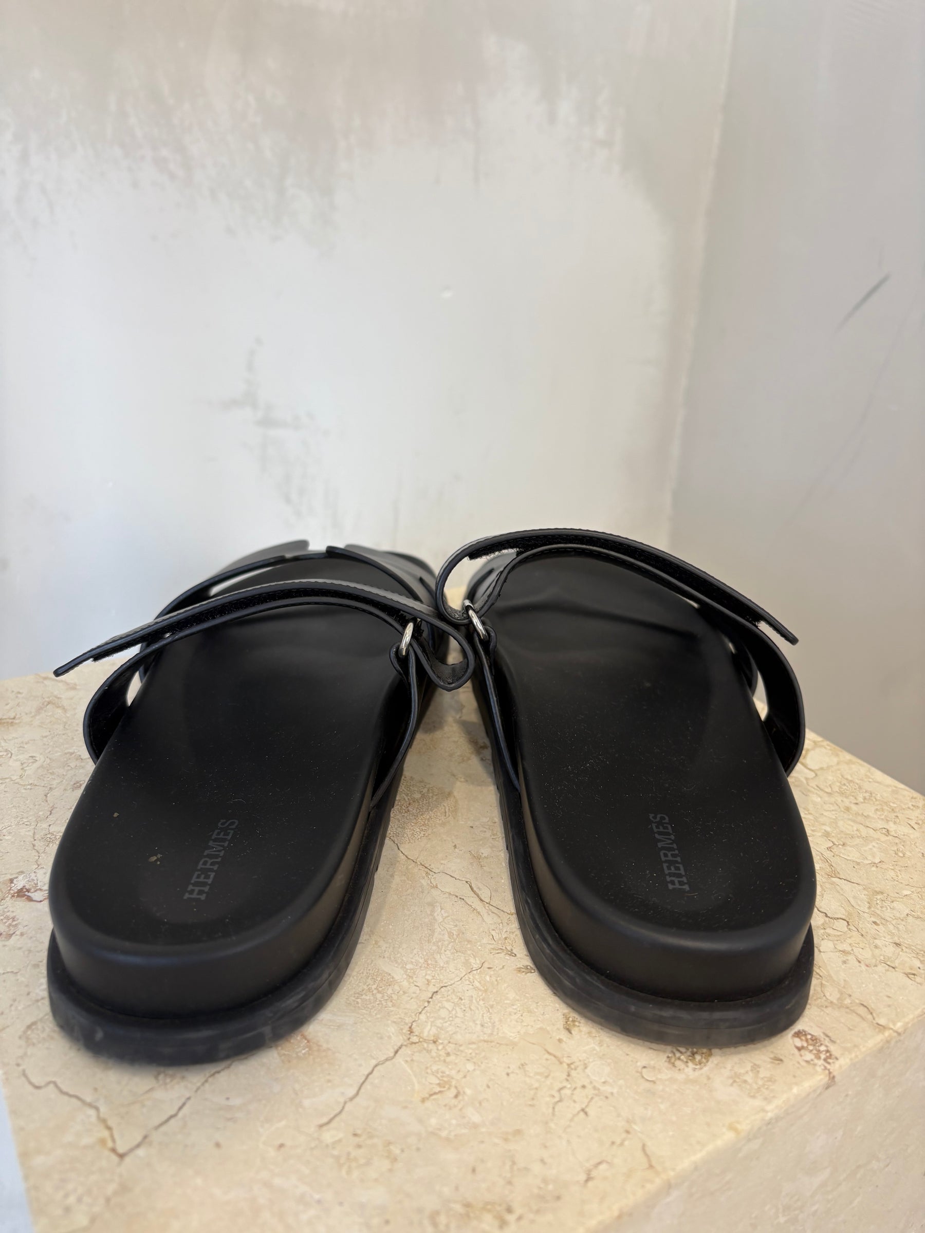 Hermès Men's Black Chypre Sandals, 42