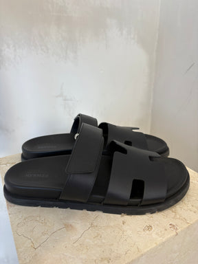 Hermès Men's Black Chypre Sandals, 42