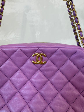 chanel Small Camera Bag Adjustable Ball Chain Strap In Purple