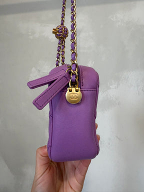 chanel Small Camera Bag Adjustable Ball Chain Strap In Purple
