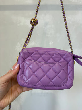 chanel Small Camera Bag Adjustable Ball Chain Strap In Purple