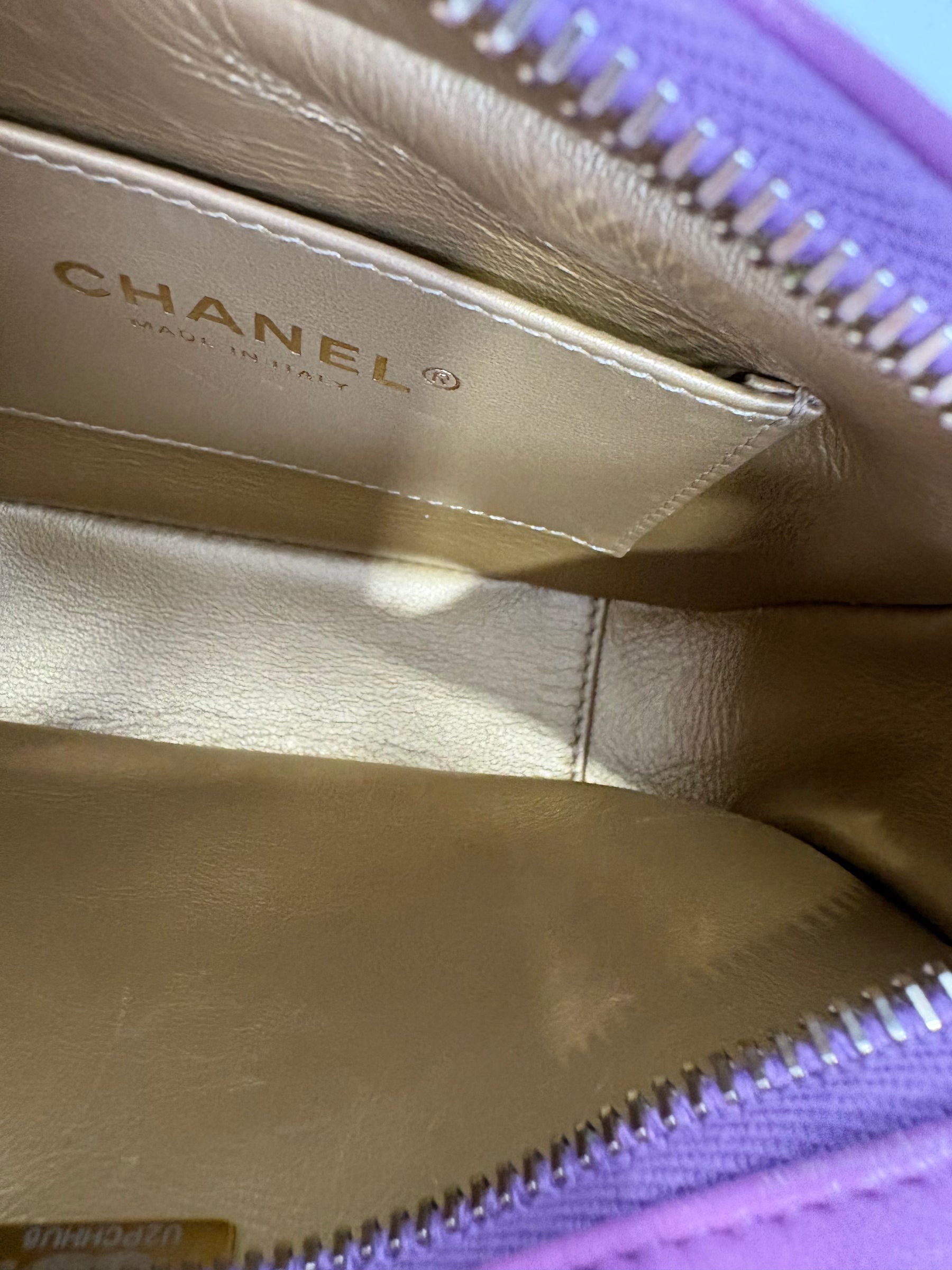 chanel Small Camera Bag Adjustable Ball Chain Strap In Purple