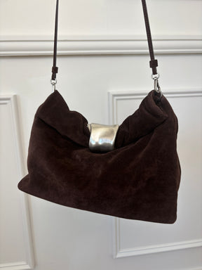 STAUD Chocolate Suede Cuff Clutch