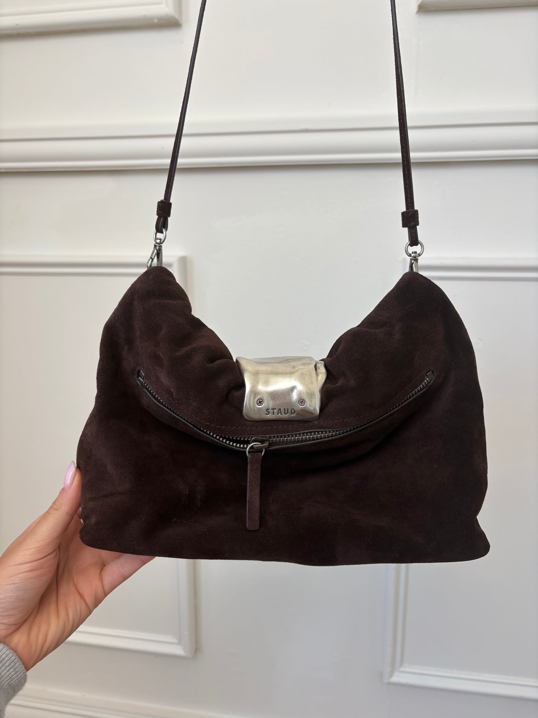STAUD Chocolate Suede Cuff Clutch