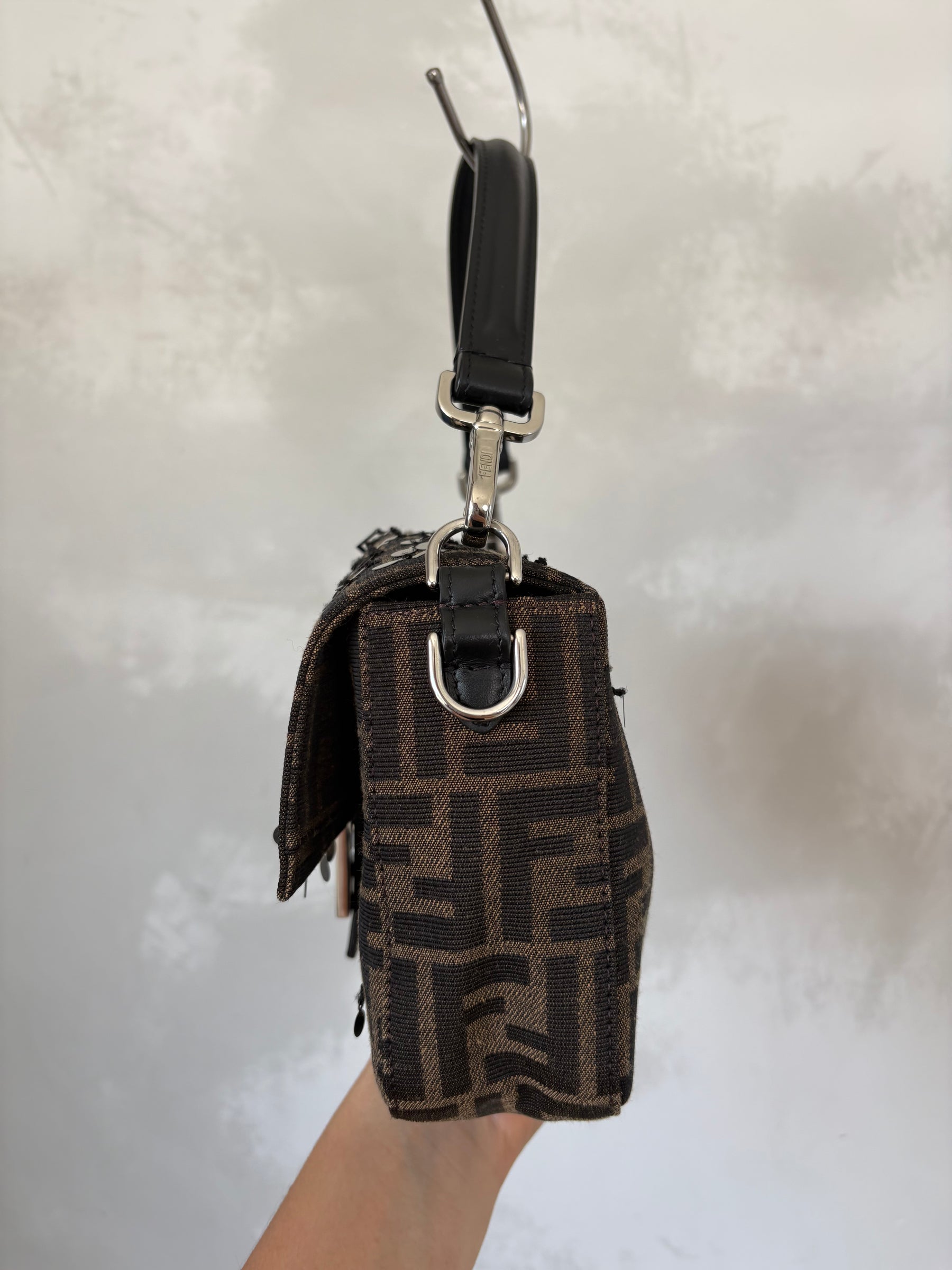 Fendi FF Jacquard Baguette Shoulder Bag With Sequins