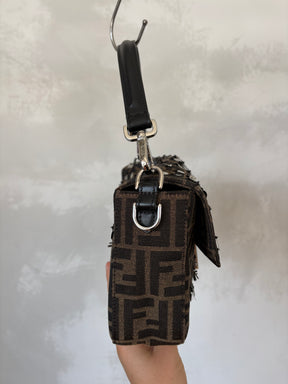 Fendi FF Jacquard Baguette Shoulder Bag With Sequins