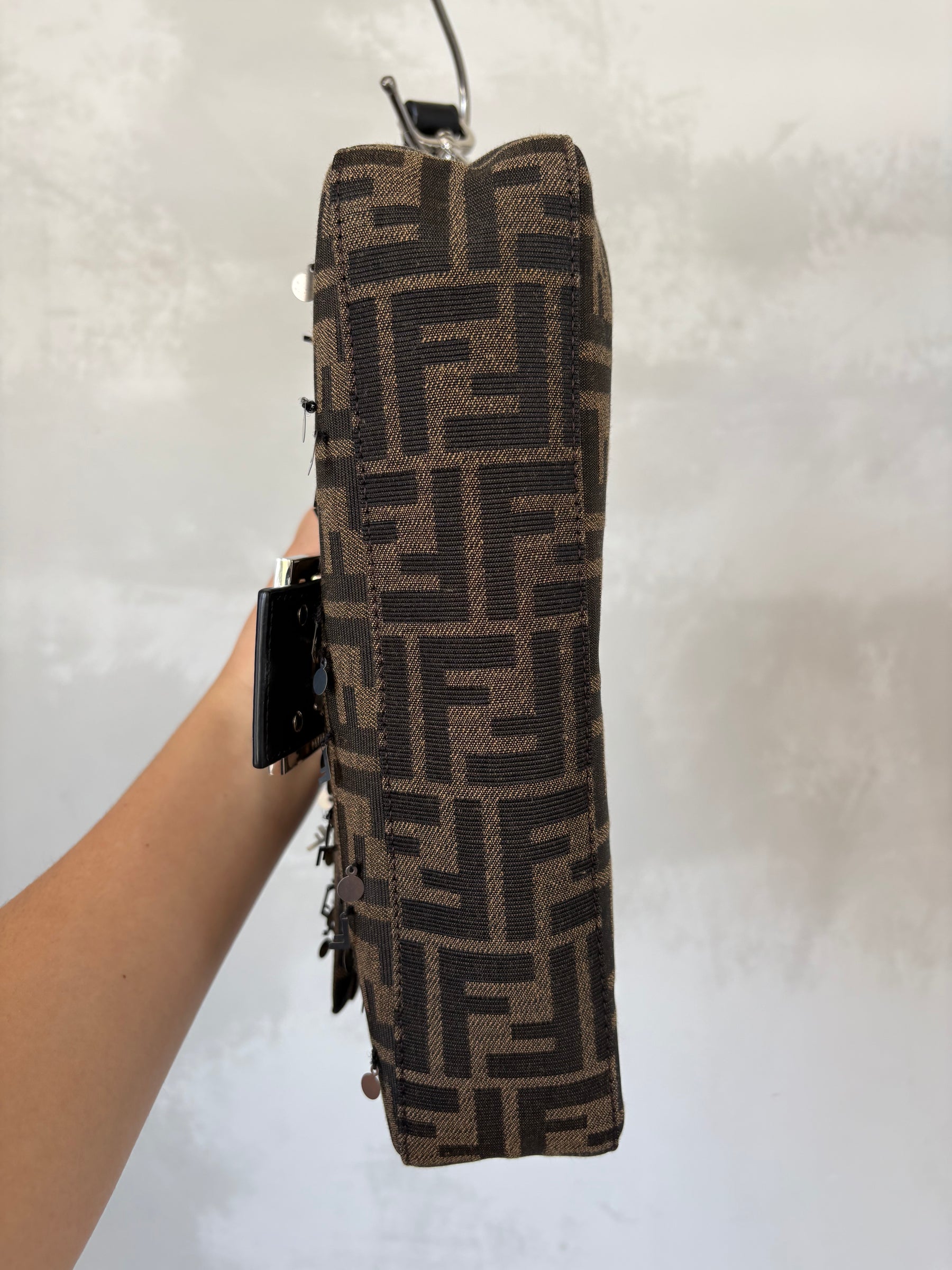 Fendi FF Jacquard Baguette Shoulder Bag With Sequins