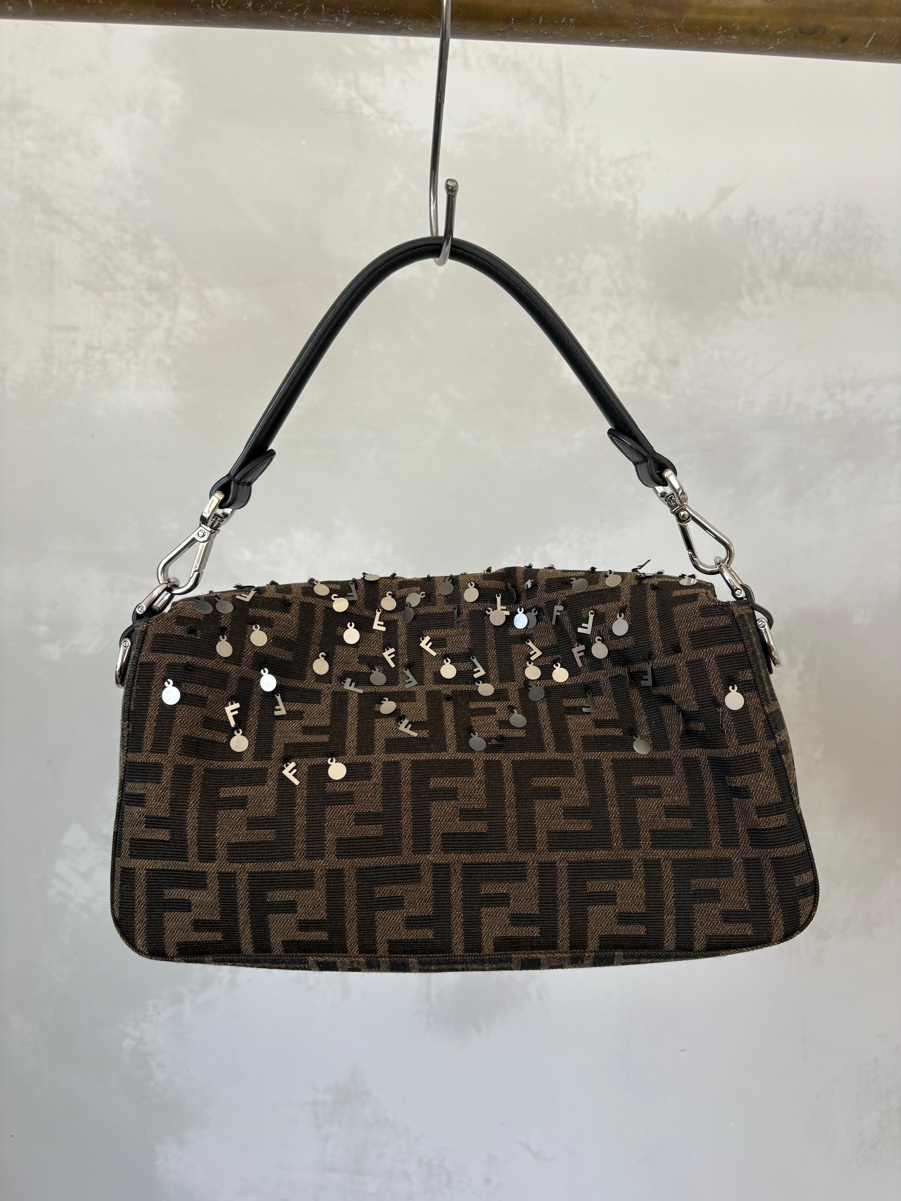 Fendi FF Jacquard Baguette Shoulder Bag With Sequins