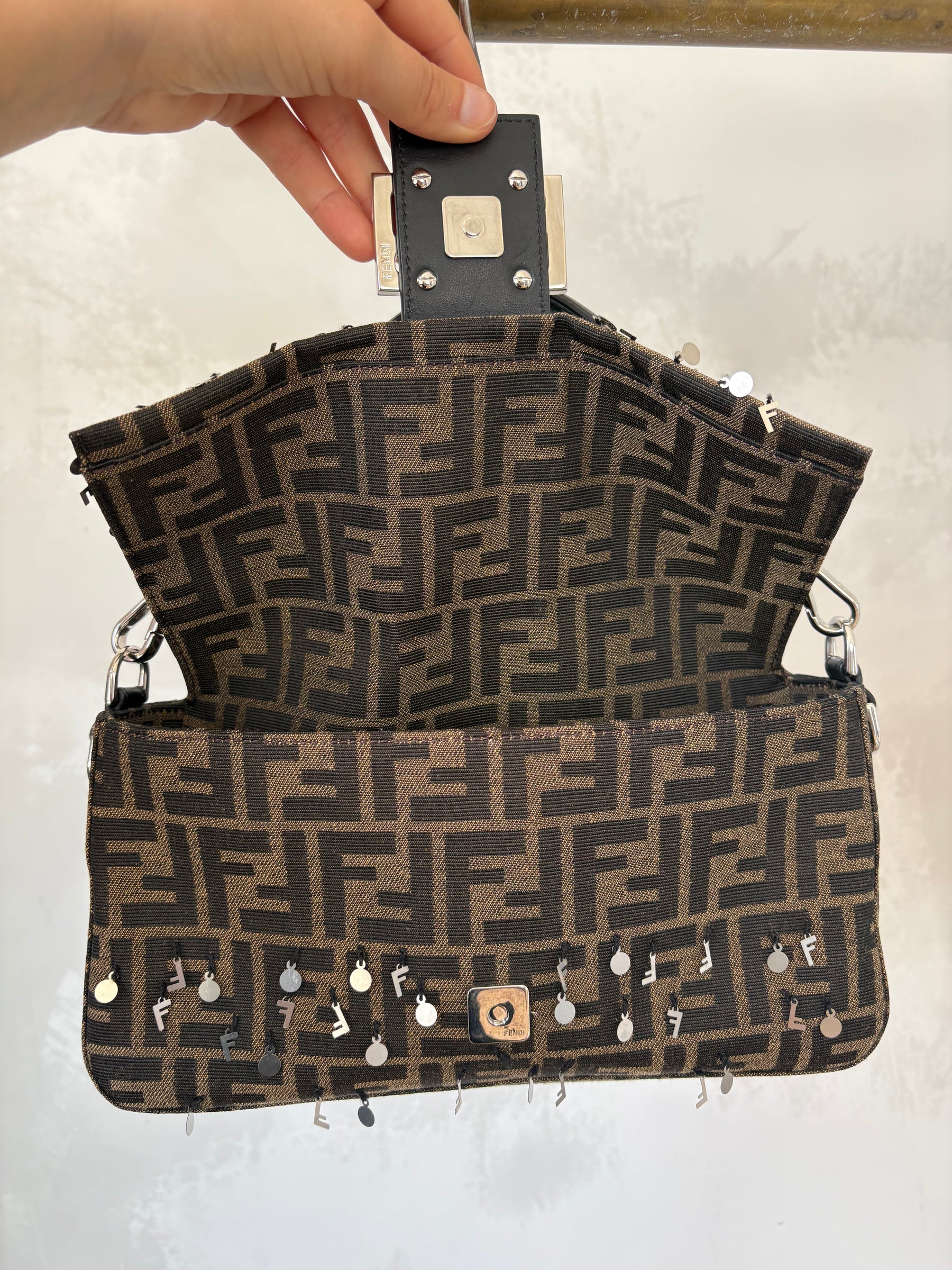 Fendi FF Jacquard Baguette Shoulder Bag With Sequins