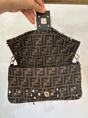 Fendi FF Jacquard Baguette Shoulder Bag With Sequins