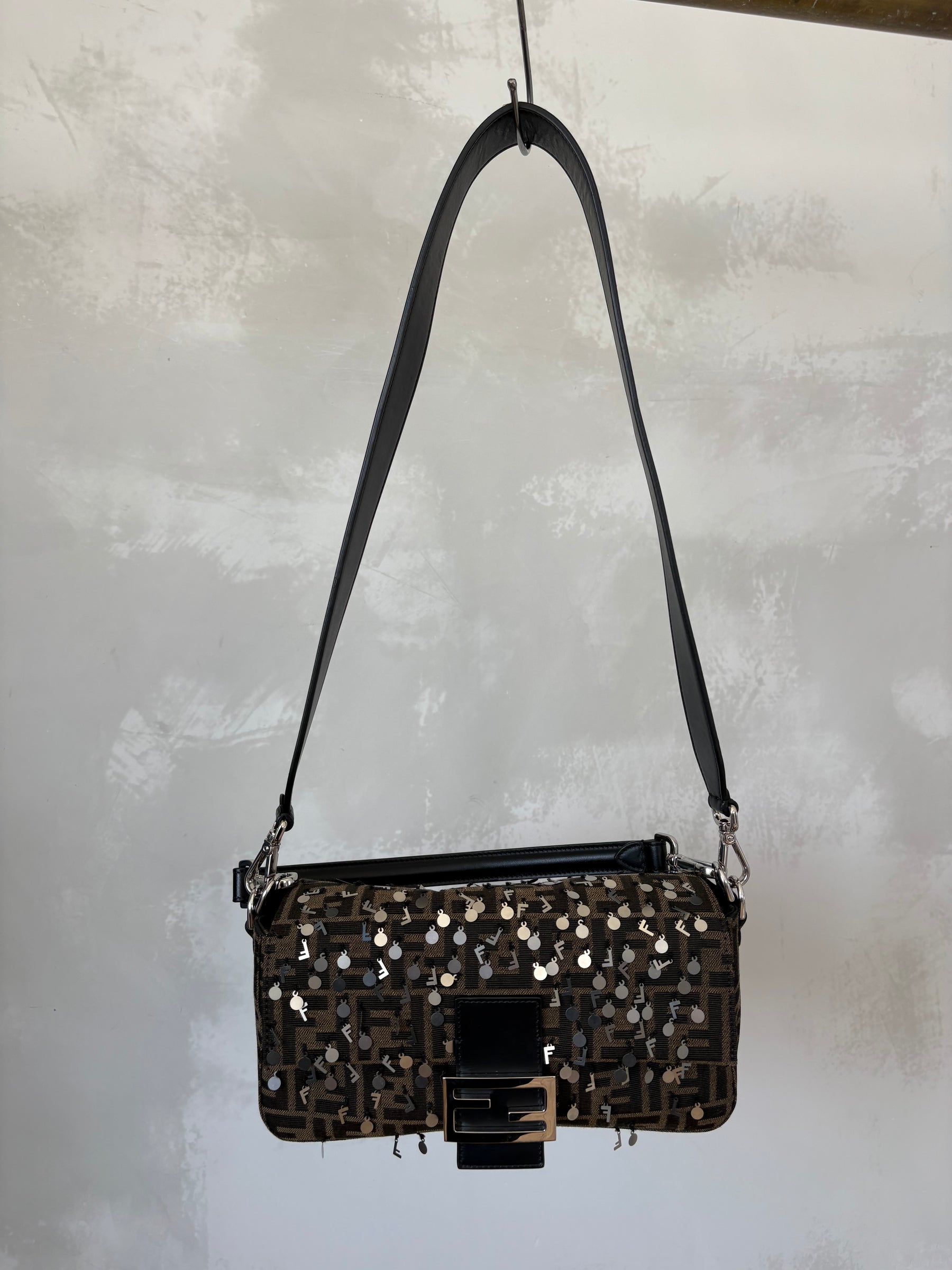 Fendi FF Jacquard Baguette Shoulder Bag With Sequins