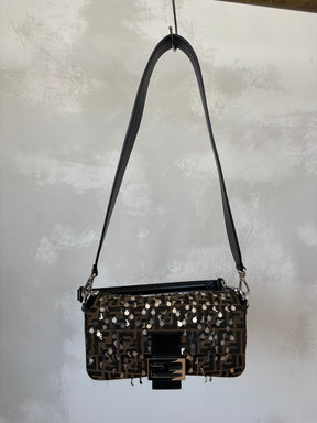 Fendi FF Jacquard Baguette Shoulder Bag With Sequins