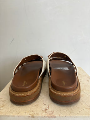 Celine Triomphe Wedge Mules Natural Brown, 40