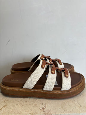 Celine Triomphe Wedge Mules Natural Brown, 40