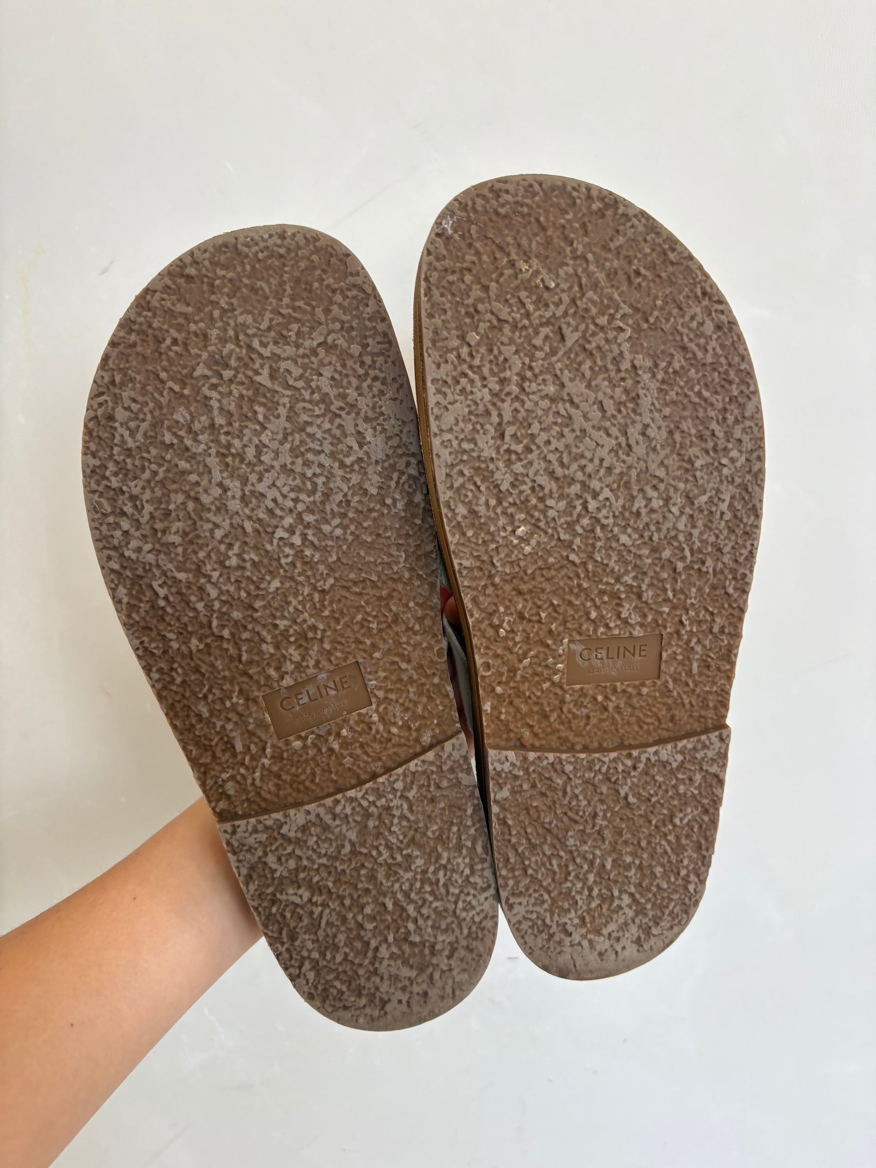 Celine Triomphe Wedge Mules Natural Brown, 40