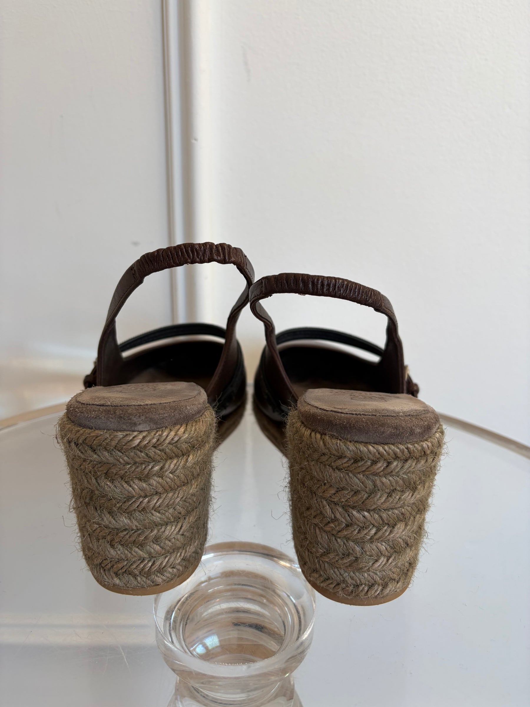 Brunello Cucinelli Dark Brown Leather Espadrille Wedge, 40