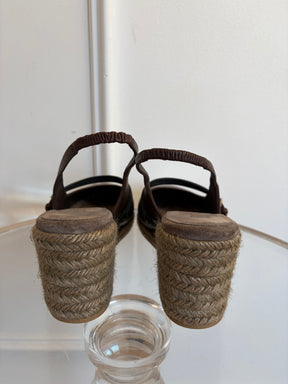 Brunello Cucinelli Dark Brown Leather Espadrille Wedge, 40
