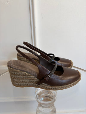 Brunello Cucinelli Dark Brown Leather Espadrille Wedge, 40