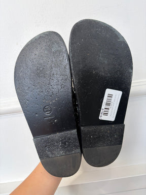 Chanel Black And White Tweed Dad Sandals, 37C