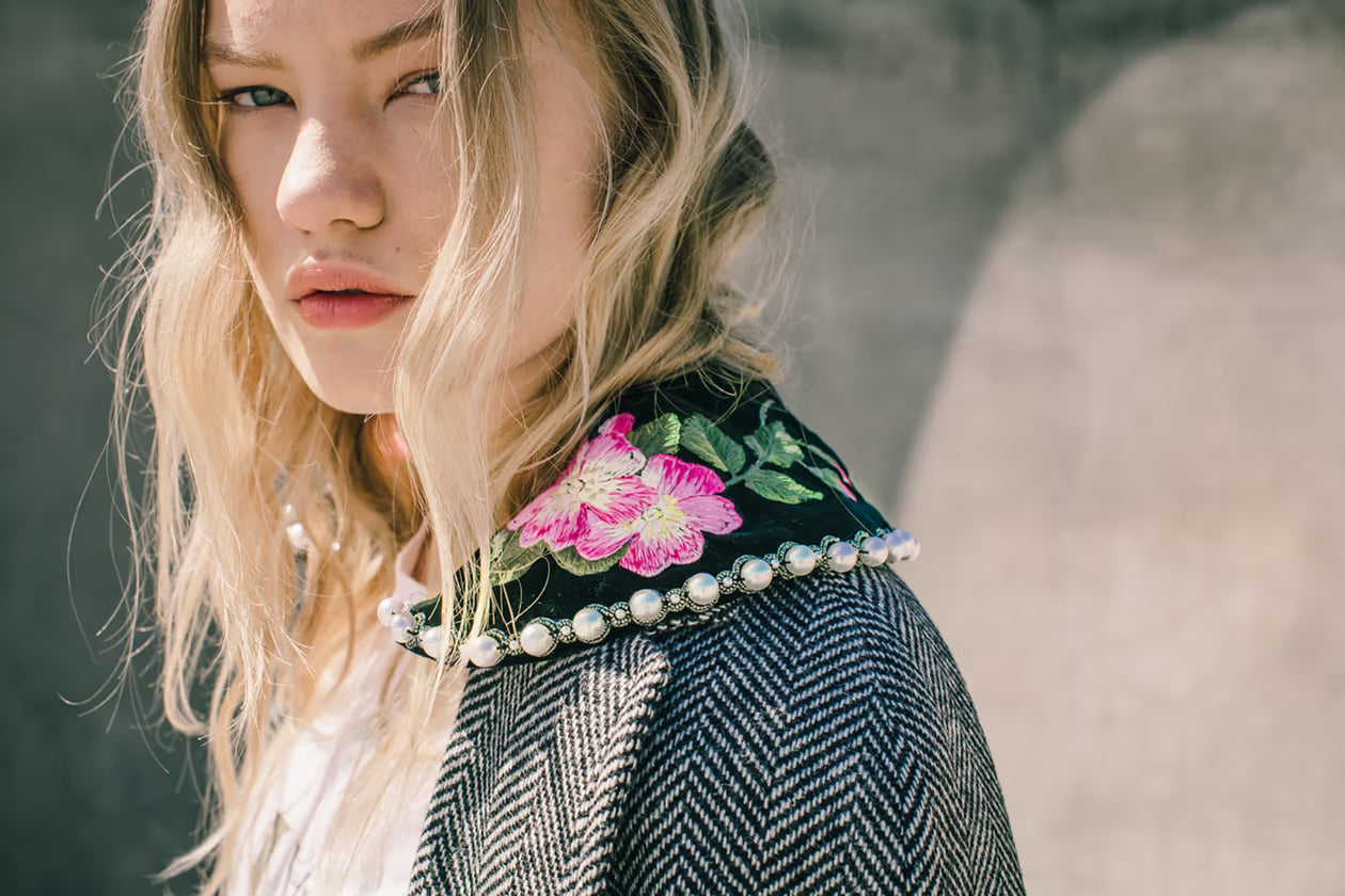 Herringbone Coat with Embroidery