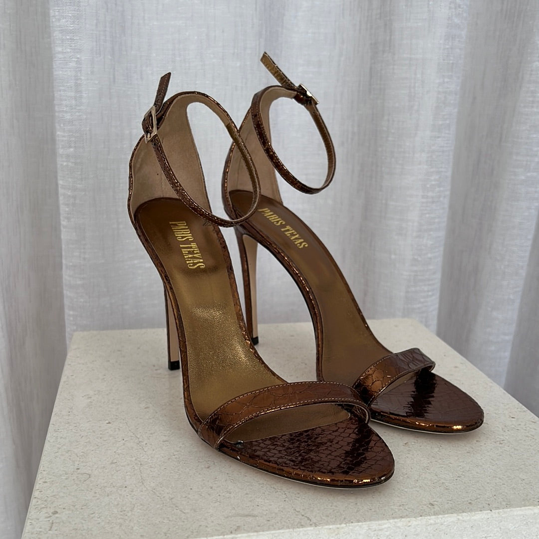 Paris Texas Bronze Python Ankle Strap Sandal, 41