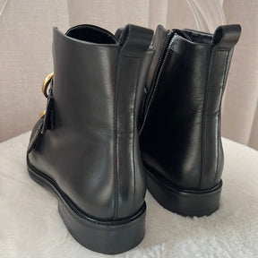Maje Black Boots with Gold Ring Buckles, 37
