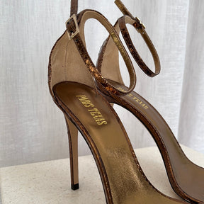 Paris Texas Bronze Python Ankle Strap Sandal, 41
