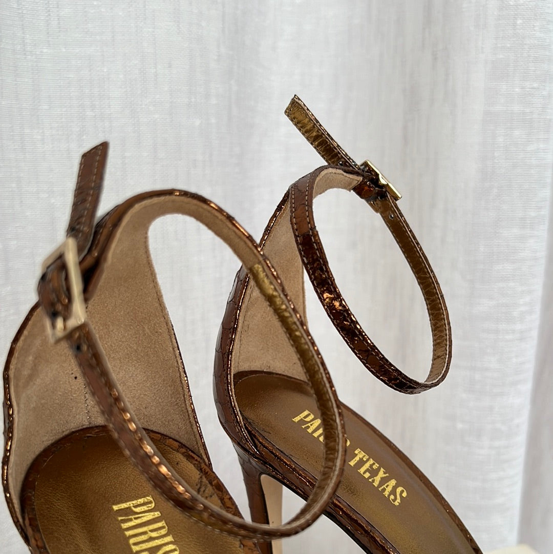 Paris Texas Bronze Python Ankle Strap Sandal, 41