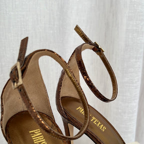 Paris Texas Bronze Python Ankle Strap Sandal, 41