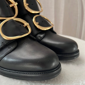 Maje Black Boots with Gold Ring Buckles, 37