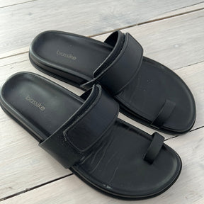 bassike Black Leather Velcro Sandals, 38