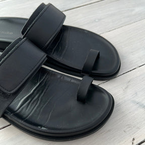 bassike Black Leather Velcro Sandals, 38