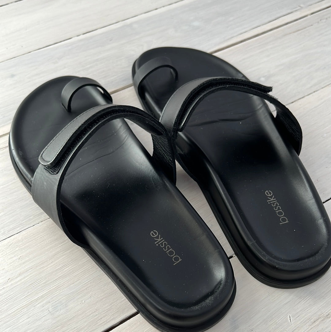 bassike Black Leather Velcro Sandals, 38