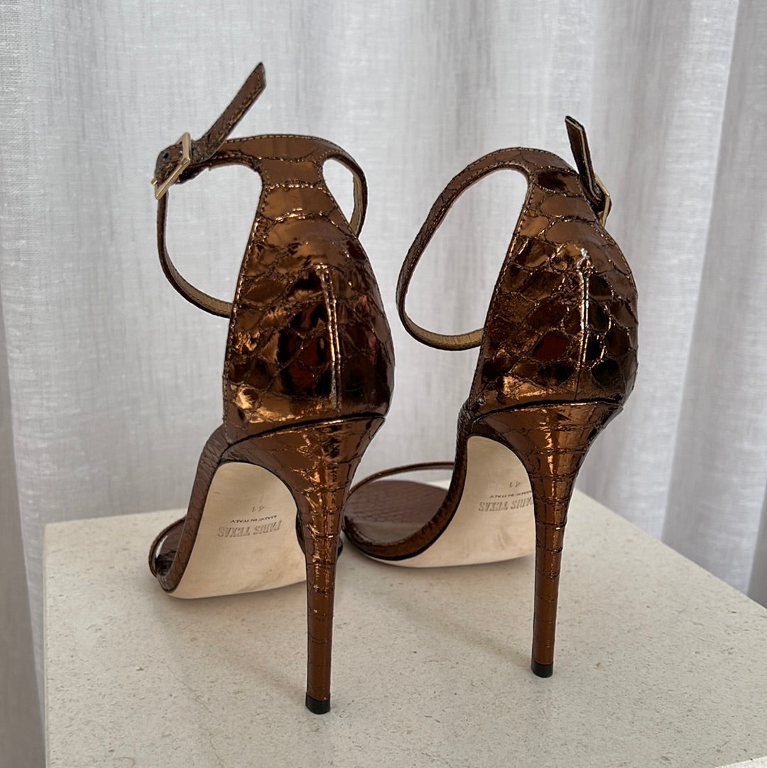 Paris Texas Bronze Python Ankle Strap Sandal, 41