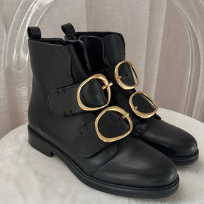Maje Black Boots with Gold Ring Buckles, 37