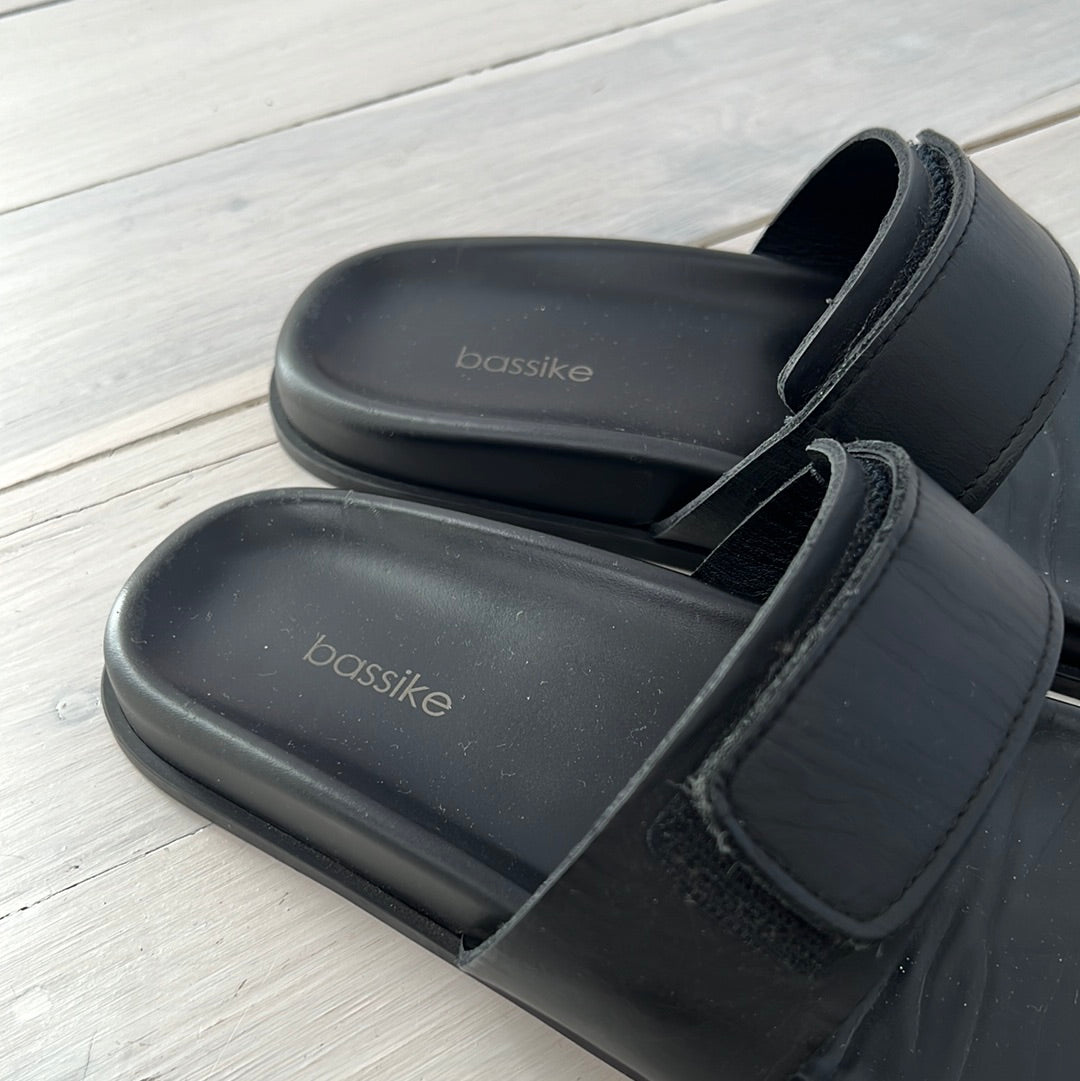 bassike Black Leather Velcro Sandals, 38
