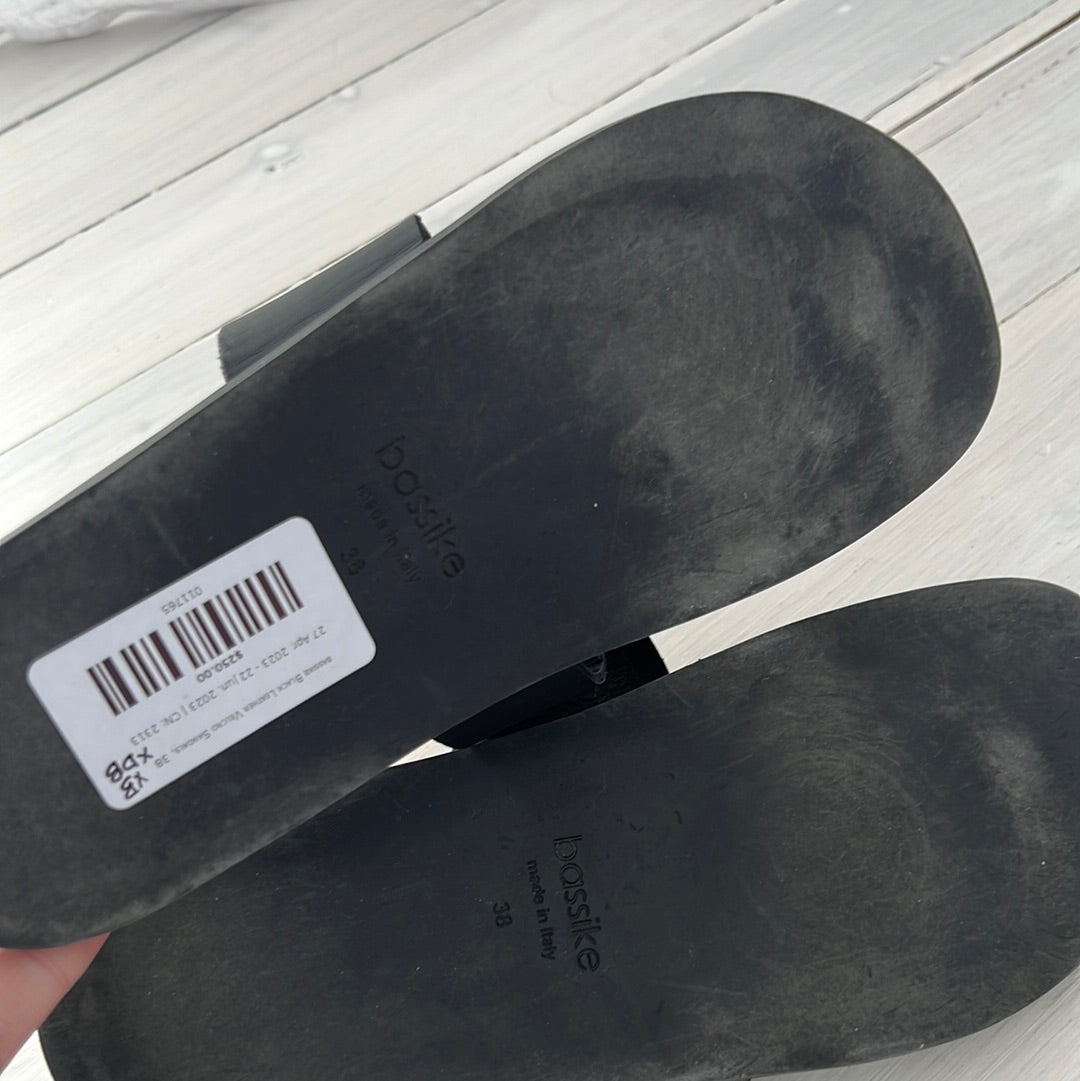 bassike Black Leather Velcro Sandals, 38