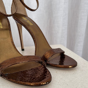Paris Texas Bronze Python Ankle Strap Sandal, 41