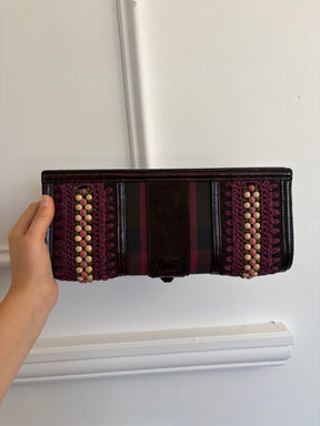 Burberry Burgundy and Purple Beaded Croc Clutch,