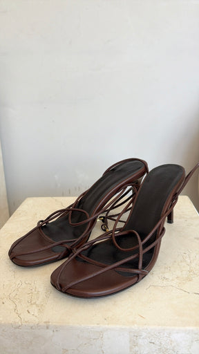 Khaite Loulou 75 Leather Sandals Brown, 37