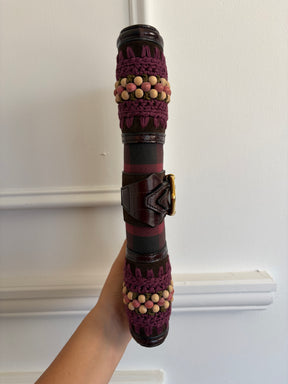 Burberry Burgundy and Purple Beaded Croc Clutch,